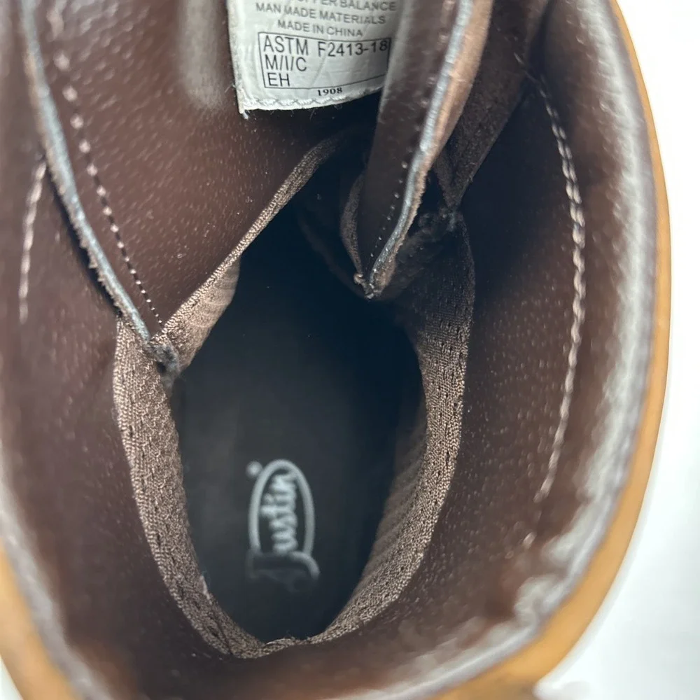 Justin Steel Toe Lace Up Waterproof Work Boots WK961 Men's Sz 13 D Brown Leather